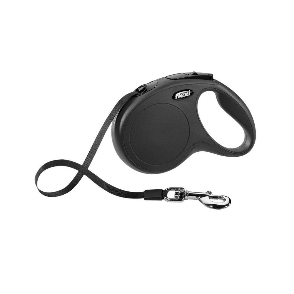 Flexi New Classic S automatinis pavadys juodas, 5 m, juostelė