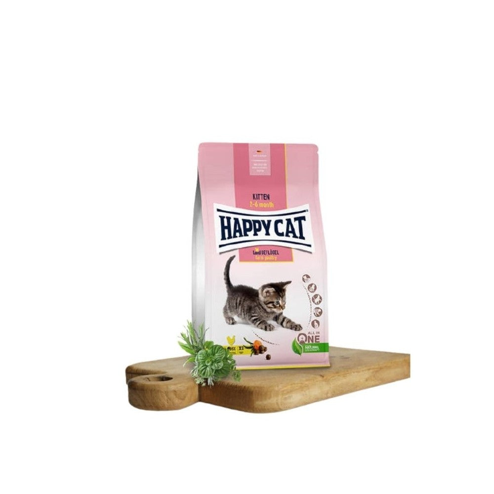 Happy Cat visavertis pašaras jaunoms katėms su paukštiena Kitten LandGeflugel, 300 g