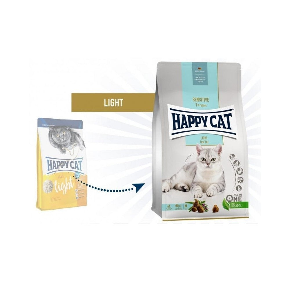 Happy Cat visavertis pašaras linkusioms tukti katėms Sensitive Light, 1,3 kg