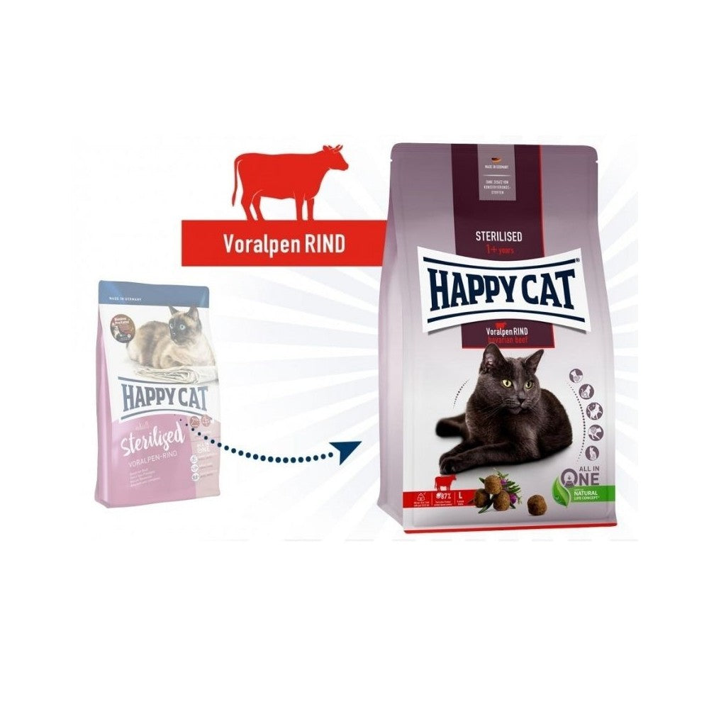 Happy Cat visavertis pašaras sterilizuotoms katėms su jautiena Sterilised Voralpen Rind, 1,3 kg