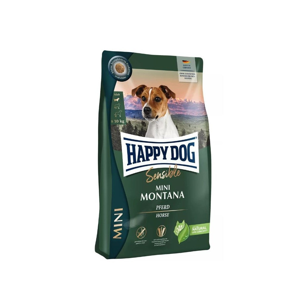 Happy Dog Mini Montana visavertis pašaras suaugusiems mažų veislių šunims su arkliena, 800 g