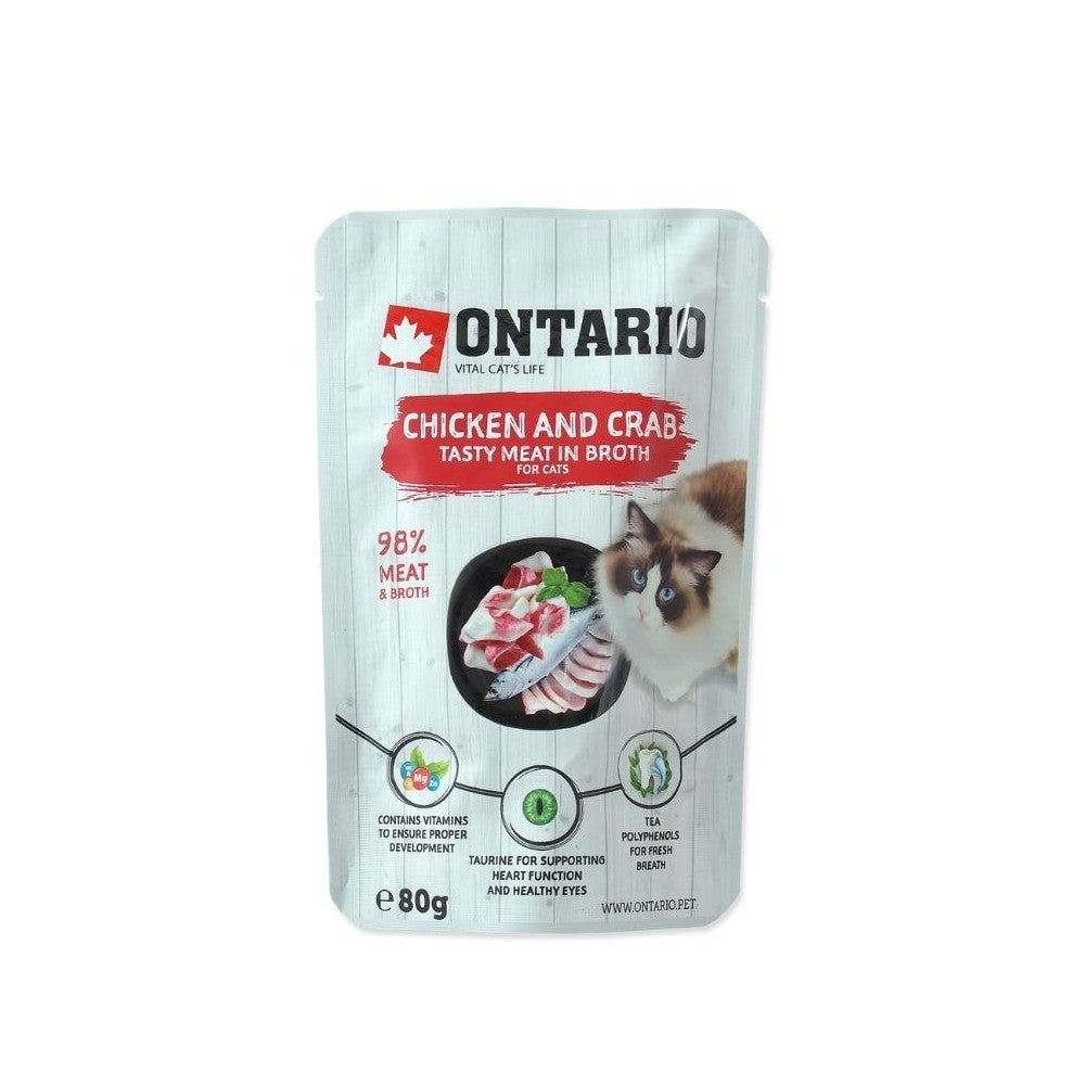 Ontario konservai katėms su vištiena ir krabais sultinyje, 80 g