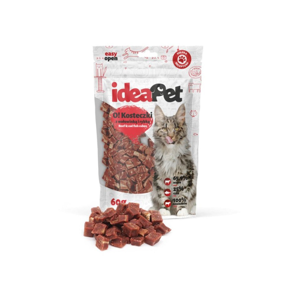 Skanėstas katėms kubeliai su jautiena ir žuvimi, 60 g